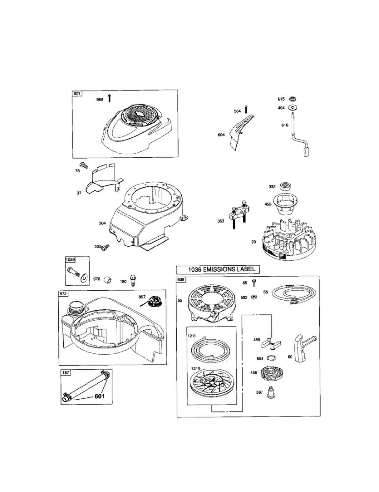 Blower Housing/Rewind Starter Diagram and Parts List for 124T02-0736-EA  Briggs and Stratton Engine